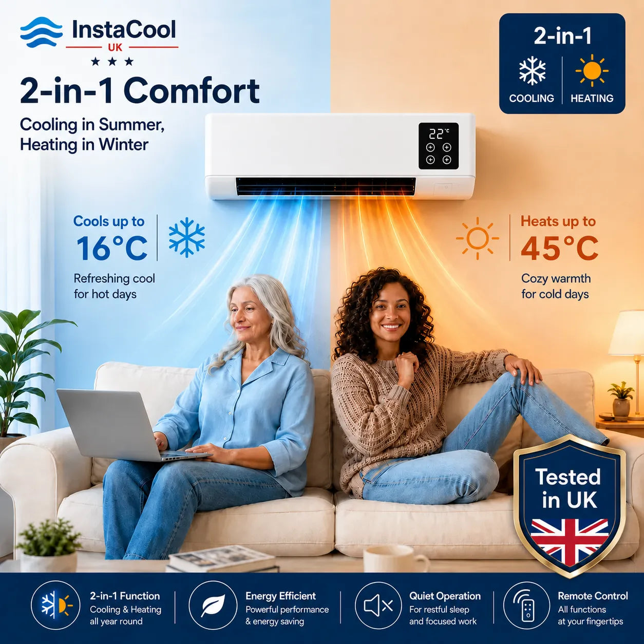 InstaCool Pro - Portable Air Air Cooler & Heater – No Installation Required | 2-in-1 | Covers Up to 51 m²